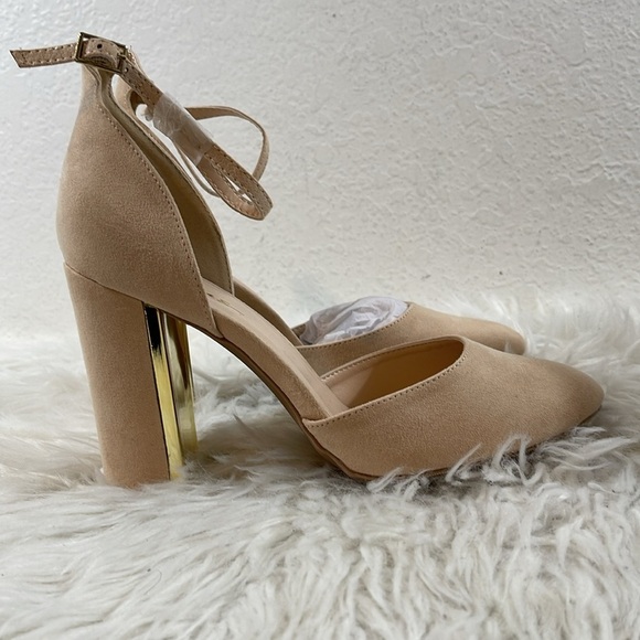 LULUS Laura Light Nude Suede Ankle Strap Chunky Heels Size 10 NEW - Picture 14 of 16